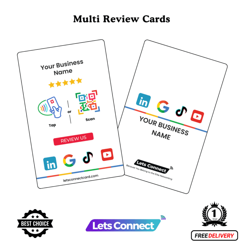 Multi Review NFC card — collect reviews on Google, TripAdvisor and Trustpilot